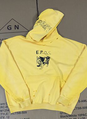 Paly Hollywood E.P.D.S 黄色水洗破坏涂鸦连帽美式oversize帽衫