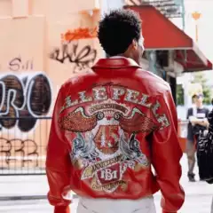 Autumn and Winter New Super Heavy-Duty Pelle Pelle 45Th Anniversary Limited Edition Double-Winged Lion Rhinestone Red Quilted Jacket