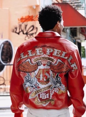 秋冬新款超重工Pelle Pelle 45周年限量版双翼狮水钻红色夹棉夹克
