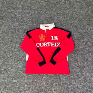 现货新款Corteiz恶魔岛刺绣字母18号翻领长袖T恤男宽松POLO衫潮