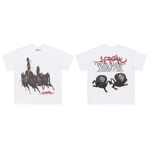 现货Travis Scott Utopia 26ss 新专辑周边短袖狮头怪战马涂鸦T恤