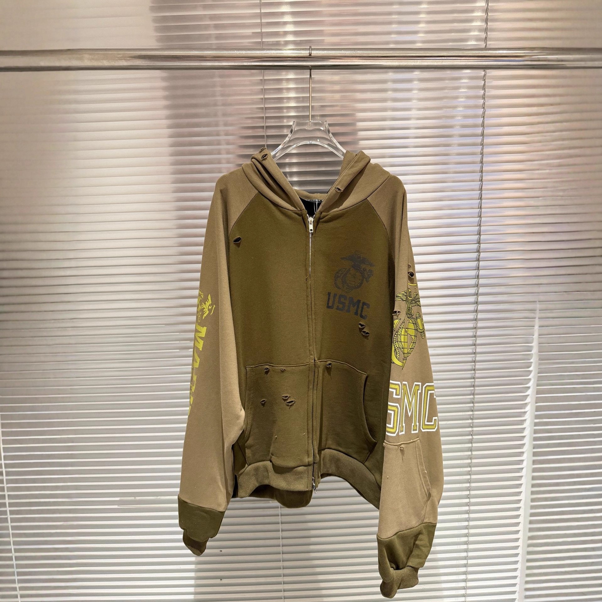 Grailz Project G/R 张艺兴同款 水洗解构拼接字母卫衣连帽衫开衫