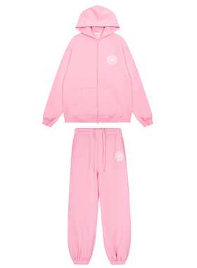 美式BROKEN PLANET 星球BP小太阳发泡印花拉链卫衣卫裤粉色套装