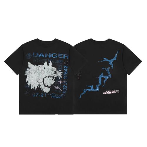 TRAVIS SCOTT风格联名藤原浩狼头印花ts短袖圆领宽松高街T恤男女