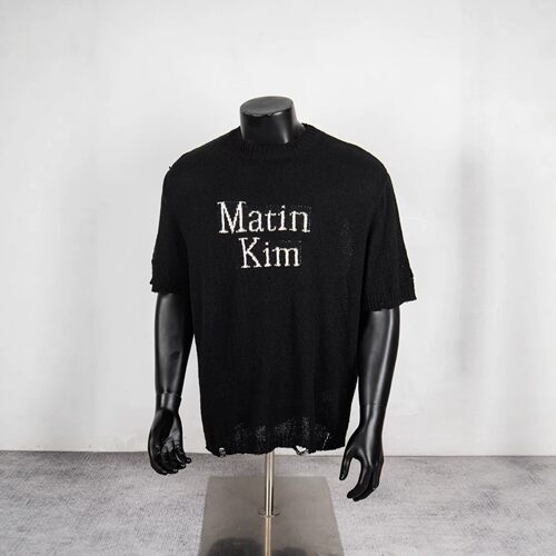 Matin Kim字母薄款针织短袖男女镂空破洞宽松半透T恤潮牌