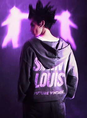 SSSAINT LOUIS 泼墨logo长袖拉链帽衫卫衣 洗水灰 洗水棕 男女潮