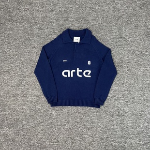 男女翻领清新毛衣 小众潮牌刺绣字母针织衫 现货Arte Padrino