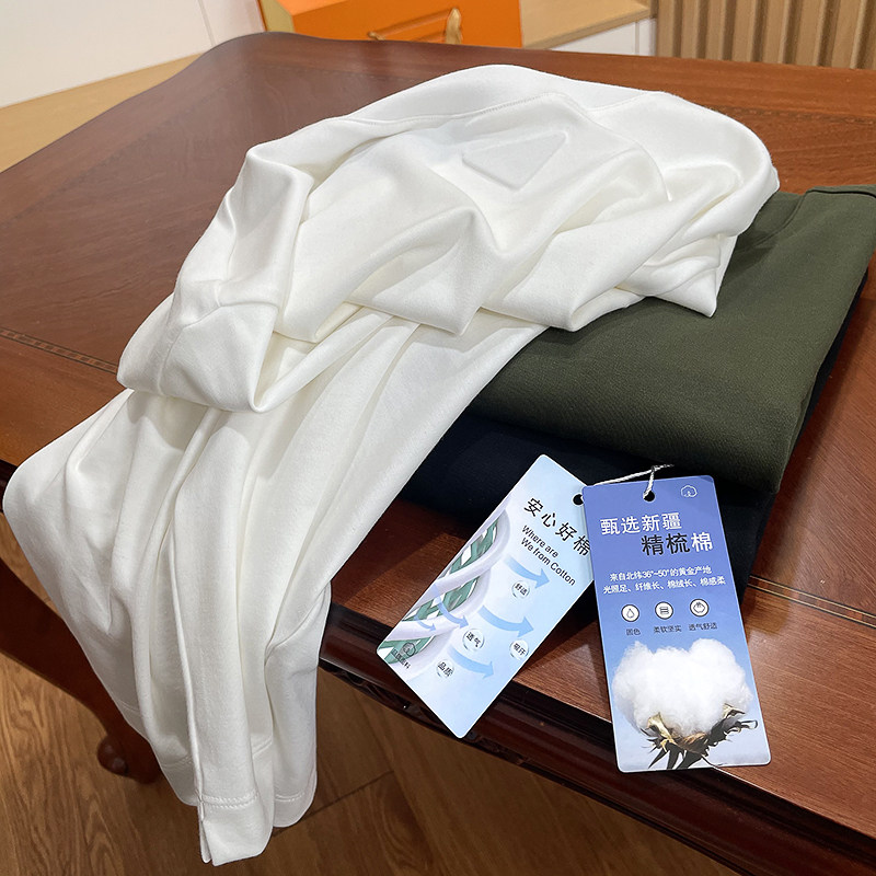 液氨工艺双丝光长绒棉圆领短袖t恤男修身