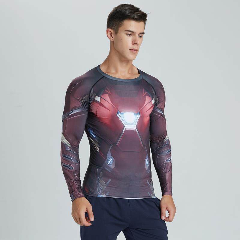 超级英雄3D立体钢铁侠弹力贴身训练服篮球足球运动紧身健身衣长袖