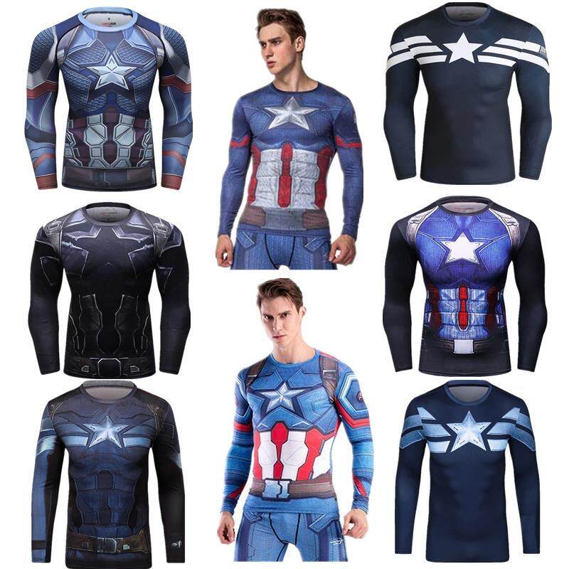 秋复仇者美国队长弹力塑形紧身衣健身衣篮球足球运动修身长袖T恤