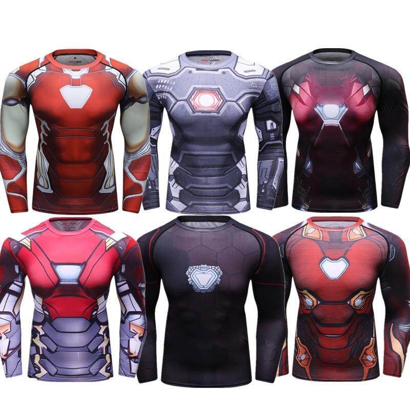 钢铁侠健身衣紧身衣男速干运动压缩衣长袖健身房运动服高弹上衣