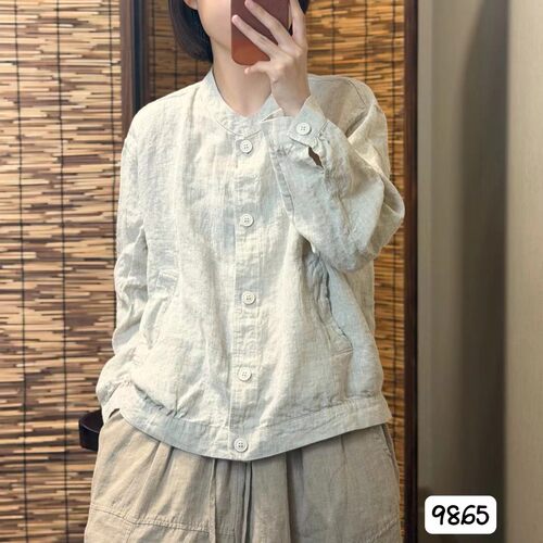 希哦复古100%亚麻女款长袖衬衫