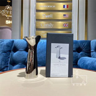 georg jensen丹麦不锈钢花朵花瓶银色亮面花器样板房北欧设计摆件