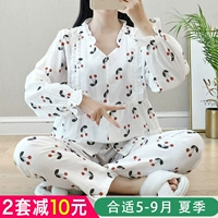 Mùa hè gạc cotton quần áo phần mỏng tay dài hai lớp sợi cotton sau sinh cho con bú quần áo cho bé ăn đồ ngủ tại nhà - Giải trí mặc / Mum mặc bộ đồ sau sinh cho con bú mùa hè