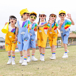 六一儿童表演服装幼儿园背带裤演出服小学生班服大班毕业照可爱夏