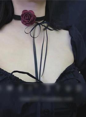 玫瑰花蕾丝项链系带女新款