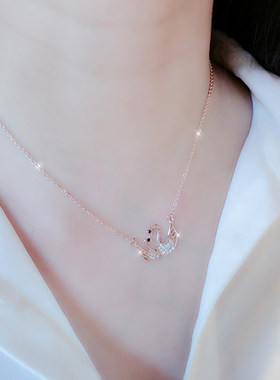 夏季天鹅款项链女简约玫瑰金色