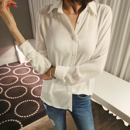 衬衫女长袖2025春装新款韩版宽松显瘦红色雪纺衫职业OL打底衬衣