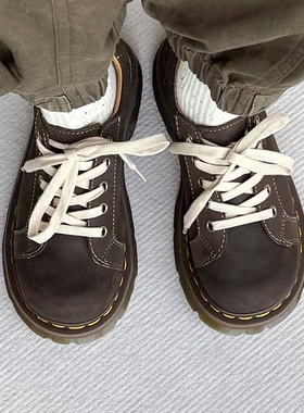 疯家自制 中古vintag鞋厚底增高马丁鞋靴女古着大头皮鞋松糕鞋子