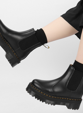 疯家 2976Quad厚底切尔西靴女套筒真皮马丁靴男英伦时尚增高短靴