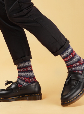 疯家定制 黑色流苏马丁鞋男英伦套脚小皮鞋女固特异真皮乐福鞋子