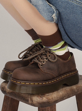 疯家自制 古着厚底疯马皮马丁鞋女真皮增高复古工装鞋松糕鞋子