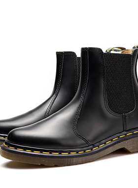 疯家定制 牛皮切尔西靴子男黑色套筒短靴女马丁靴英伦皮靴子