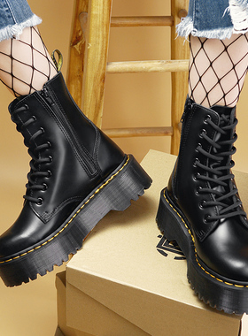 疯家自制 8孔厚底1460quad马丁靴女增高侧拉链短靴固特异机车靴女