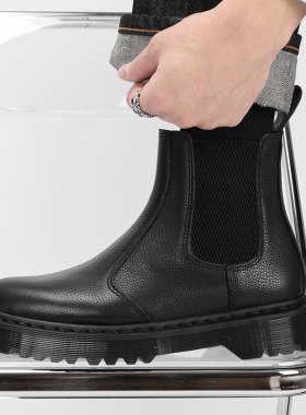 疯家定制 软皮切尔西靴男女同款套筒真皮增高马丁靴一脚蹬短靴子