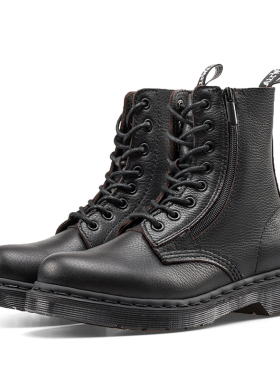 疯家定制 高帮八孔马丁靴男女情侣鞋侧拉链工装短靴牛皮机车靴子