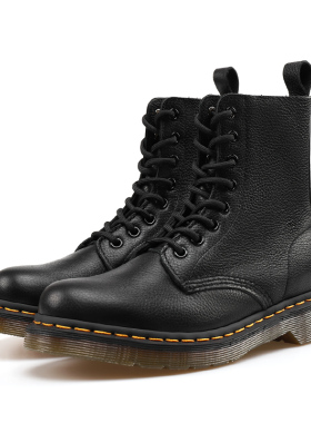 疯家定制 8孔荔枝纹软皮马丁靴男英伦短靴女系带真皮机车靴子