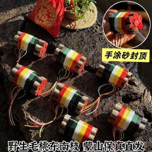 【野生毛桃木】七根桃木枝东南枝居家随身带五色绳手工挂件摆件