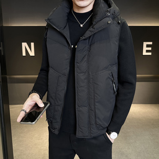 新款羽绒服马甲男士格纹外套2025秋冬季加厚男款马夹坎肩连帽背心