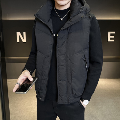 新款羽绒服马甲男士格纹外套2025秋冬季加厚男款马夹坎肩连帽背心