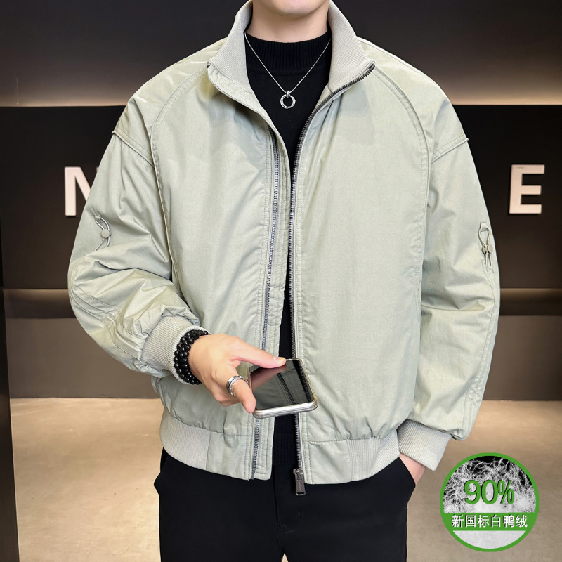 冬季新款羽绒服男韩版宽松立领加厚保暖白鸭绒外套潮流青年休闲男