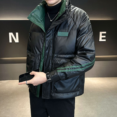 皮羽绒服男立领加厚潮牌冬季2025新款修身短款鸭绒袄子男冬装外套