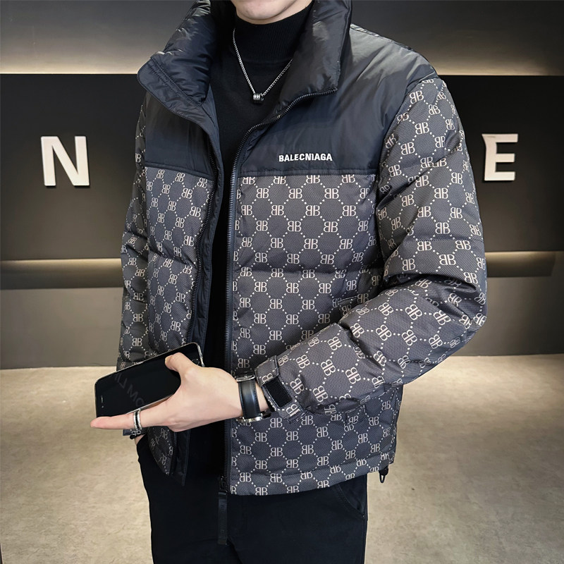 羽绒服男士冬季2025新款立领拼接轻薄短款爆款潮牌加厚白鸭绒外套