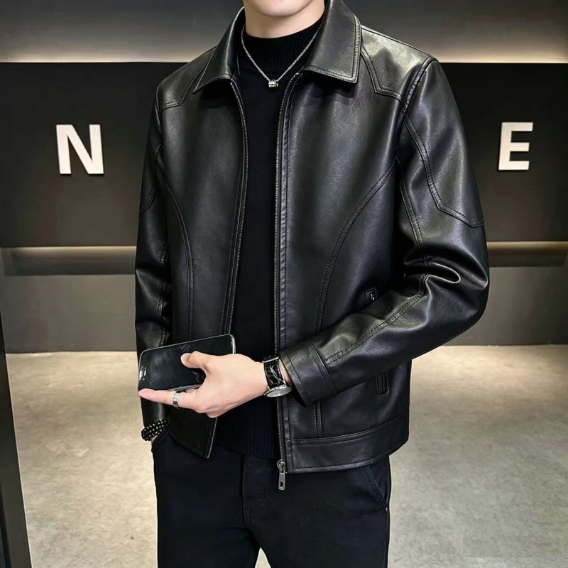 高级感痞帅穿搭骚气红色修身西服男上衣pu皮衣西装外套单西春秋季