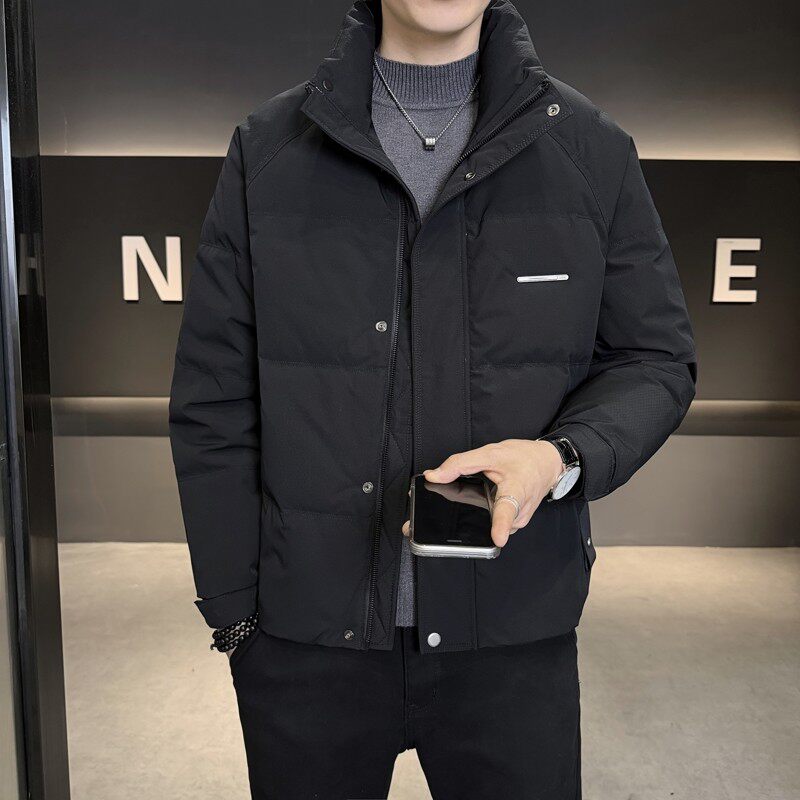 立领青年修身加厚保暖羽绒服冬季高级潮流男士白鸭绒外套休闲冬装