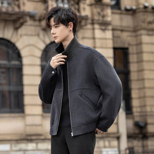 高端立领双面羊绒夹克男士痞帅休闲羊毛呢子外套短款韩版潮流上衣