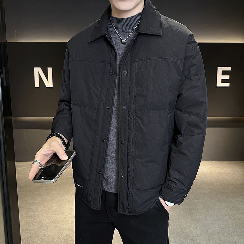 轻薄羽绒服男衬衫式翻领2025冬季潮流休闲白鸭绒保暖外套冬装夹克