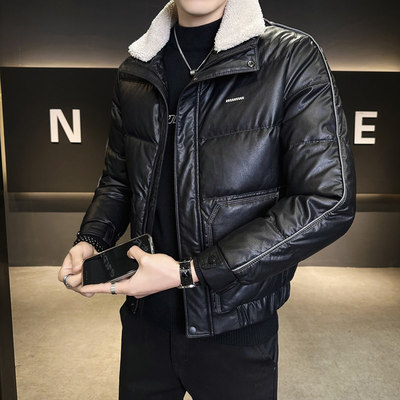 高品质PU皮羽绒服男款韩版潮流加厚保暖高级感冬季新款白鸭绒外套