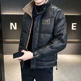 2024新款 鴨絨羽絨服男士 短款 冬季 立領加厚外套 潮牌痞帥高級感韓版