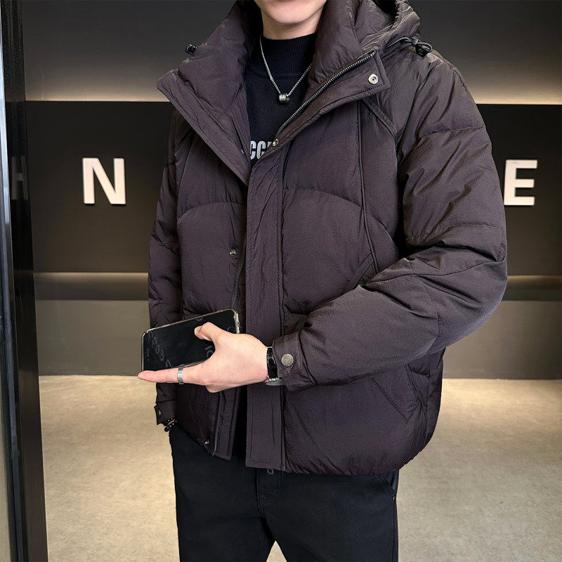 羽绒服时尚潮流男士高级感2026新款冬季宽松短款连帽潮牌90白鸭绒