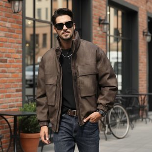 免洗工装皮衣羽绒服男款立领冬季白鸭绒加厚保暖美式宽松防风外套