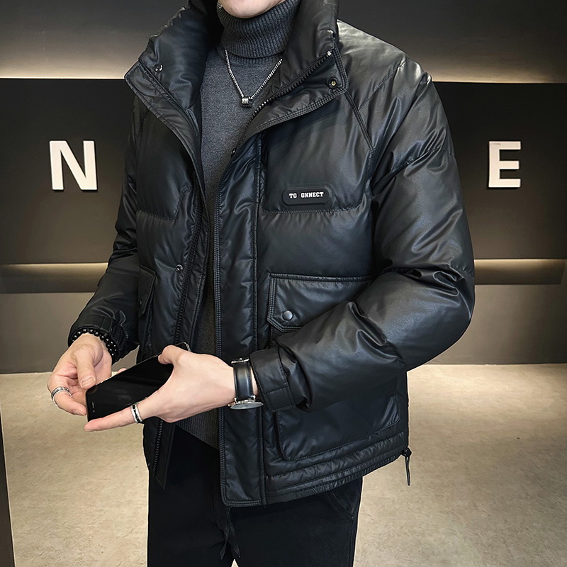 皮羽绒服男士冬季2025新款男装潮牌青年短款品牌冬装加厚立领外套