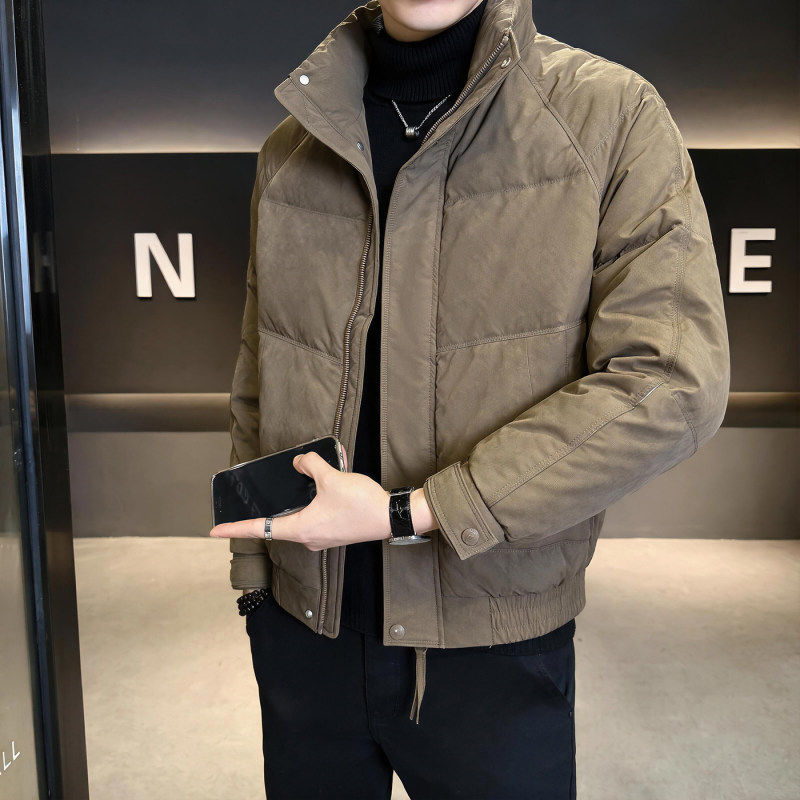 2026新款鸭绒羽绒服男冬季潮流韩版修身短款立领加厚保暖休闲外套
