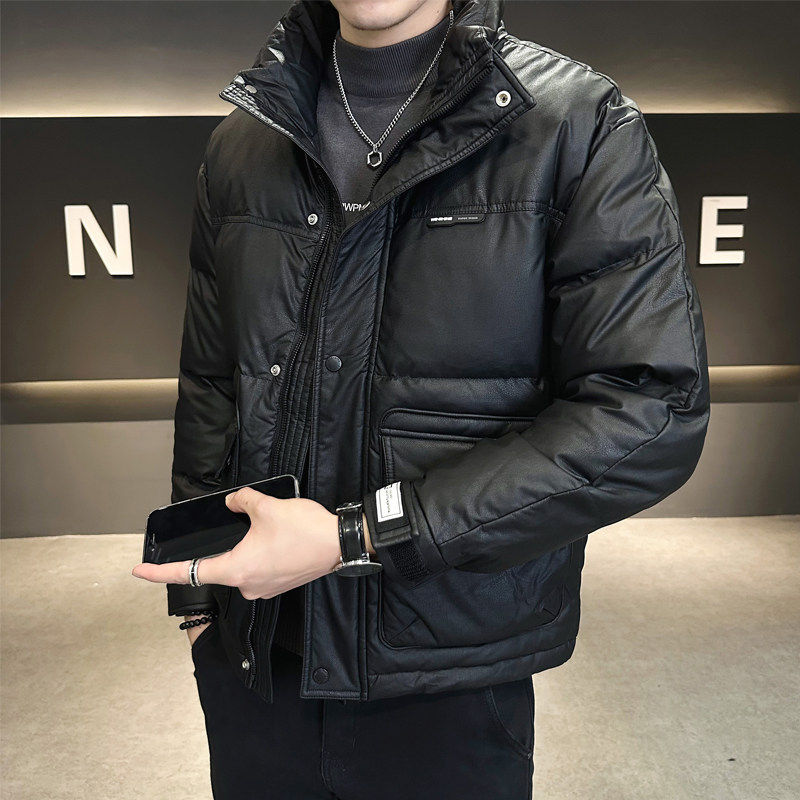 PU皮羽绒服男冬季加厚外套2025年新款高级感潮牌时尚短款休闲保暖