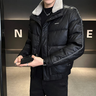 2025年新款 保暖加厚羊羔毛领潮流轻奢皮衣夹克外套百搭休闲翻领