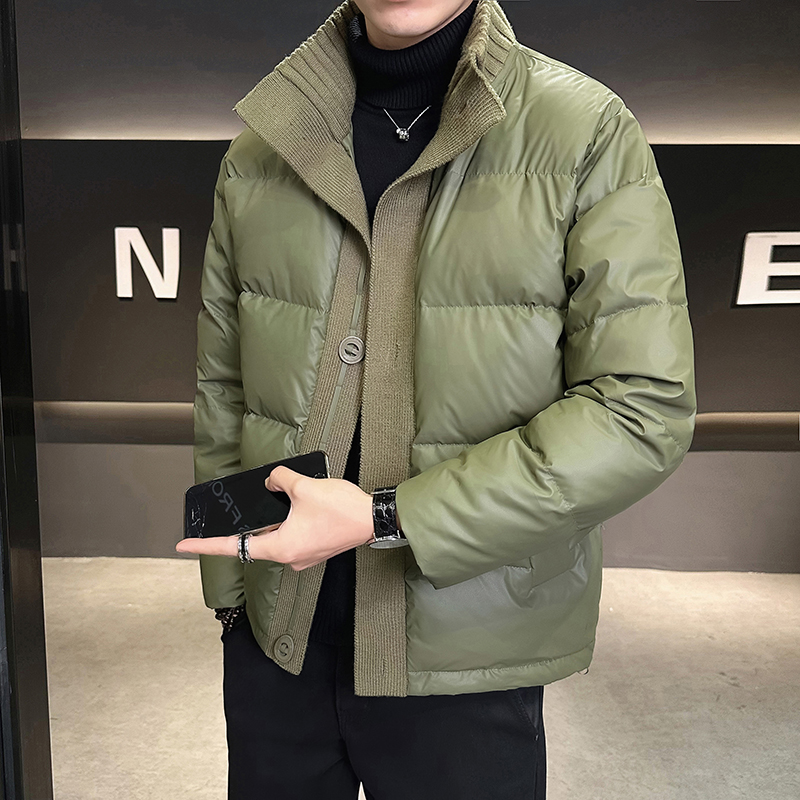 轻奢皮衣针织羽绒服男短款加厚保暖潮牌外套冬季2025新款潮流休闲